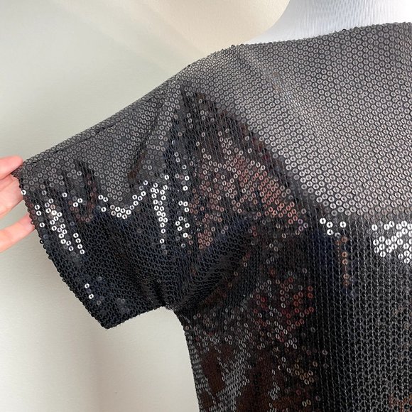 Robert Rodriguez Dress Womens 6 Black Sequin Mini Shift Short Sleeve Cocktail - Picture 3 of 12